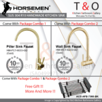 Horsemen Nano Gold SUS304 R10 Double Bowl Handmade Kitchen Sink. Code : HM-DB-NT7745-GD