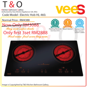 Vees Delicooker HL-460 Ceramic Double Burner Electric Hob 4600W with Germany SCHOTT CERAN (Save Energy) – Brand of Malaysia.
