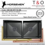 Horsemen Nano Black SUS304 R10 Double Bowl Handmade Kitchen Sink. Code : HM-DB-NT7745-BK
