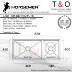 Horsemen Nano Black SUS304 R10 Double Bowl Handmade Kitchen Sink. Code : HM-DB-NT8245-BK