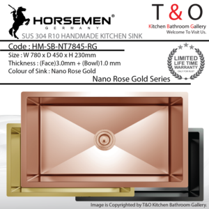 Horsemen Nano Rose Gold SUS304 R10 Single Bowl Handmade Kitchen Sink. Code : HM-SB-NT7845-RG