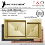 Horsemen Nano Gold SUS304 R10 Double Bowl Handmade Kitchen Sink. Code : HM-DB-NT8548-GD