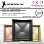 Horsemen Nano Black SUS304 R10 Single Bowl Handmade Kitchen Sink. Code : HM-SB-NT3945-BK