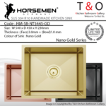 Horsemen Nano Gold SUS304 R10 Single Bowl Handmade Kitchen Sink. Code : HM-SB-NT5445-GD