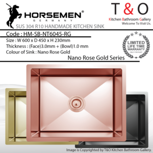 Horsemen Nano Rose Gold SUS304 R10 Single Bowl Handmade Kitchen Sink. Code : HM-SB-NT6045-RG