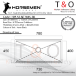 Horsemen Nano Black SUS304 R10 Single Bowl Handmade Kitchen Sink. Code : HM-SB-NT7845-BK