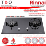Rinnai Double 3.7kW Burner Gas Hob. Code : RB-712N-G
