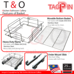 Tagpin Built-In Cabinet Drawer Basket System 400mm to 800mm Carcase with Soft Close and Grade 304(18-8) Stainless Steel