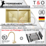 Horsemen Nano Gold SUS304 R10 Double Bowl Handmade Kitchen Sink. Code : HM-DB-NT7745-GD