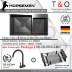 Horsemen Nano Black SUS304 R10 Double Bowl Handmade Kitchen Sink. Code : HM-DB-NT8548-BK