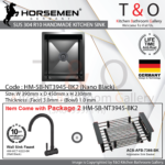 Horsemen Nano Black SUS304 R10 Single Bowl Handmade Kitchen Sink. Code : HM-SB-NT3945-BK