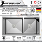Horsemen SUS304 R10 Double Bowl Handmade Kitchen Sink. Code : HM-DB-9045A-ST