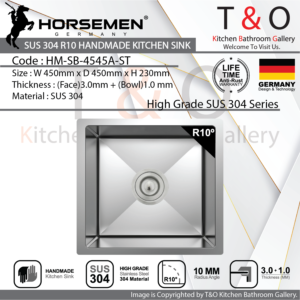 Horsemen SUS304 R10 Single Bowl Handmade Kitchen Sink. Code : HM-SB-4545A-ST