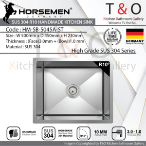 Horsemen SUS304 R10 Single Bowl Handmade Kitchen Sink. Code : HM-SB-5045A-ST