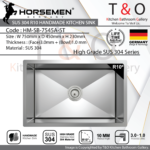 Horsemen SUS304 R10 Single Bowl Handmade Kitchen Sink. Code : HM-SB-7545A-ST